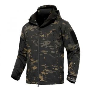 Veste Softshell Homme Imperméable Chaude Polaire Coupe-vent - Camping - Noir camouflage
