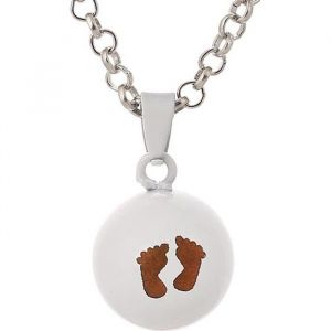 Collier /Sautoir Bola de grossesse – Pendentif  Bola   avec impreinte de pied de bébé – style mignon et original - Blanc