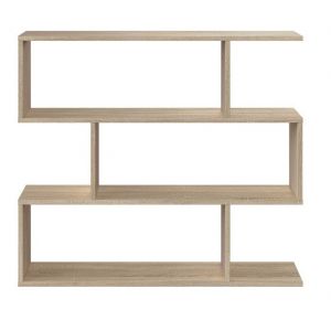 Bibliothèque étagère basse 3 niveaux en bois mélaminé chêne - Longueur 110 x Profondeur 24 x Hauteur 97 cm