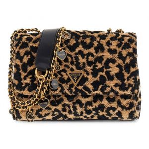 GUESS Sac &agrave; &eacute;paule bandouli&egrave;re brun clair noir pour femme - Giully II 2 Compartment Convertible Flap Leopard 326831