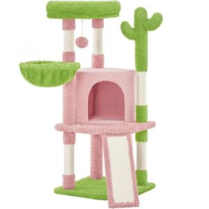 Yaheetech Arbre &agrave; Chat Design Cactus en Peluche avec Poteaux en Sisal Plateformes Niche Panier Perchoir Rose/Vert