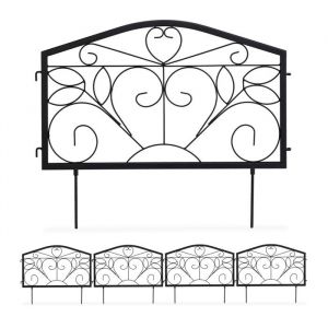 Relaxdays bordure potager clôture jardin 4 éléments fer antique ornements H x L : 33 x 225 cm noir