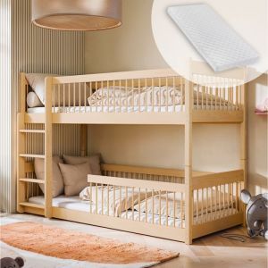 Lit superposé enfant - Avec matelas - 2 lits simples - Taille de couchage 90x200 cm -  Autres tailles 80x180 / 90x190 - Bois clair