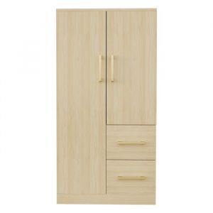 Armoire enfant 70x40x135 cm double porte avec tiroirs - Rangement pratique couleur bois - Meuble chambre simple et fonctionnel