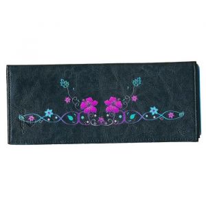 Porte ch&eacute;quier long portefeuille noir porte carte porte monnaie motif floral