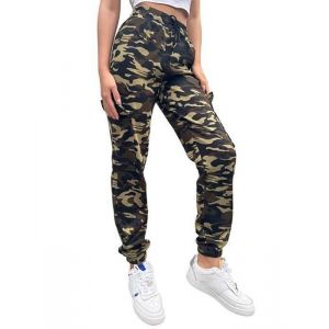 Femme Camouflage Pantalon Survetement Cheville Cargo Poche Elastique Taille Haute Jogging Bas Survetement &agrave; Cordon de Serrage Sport