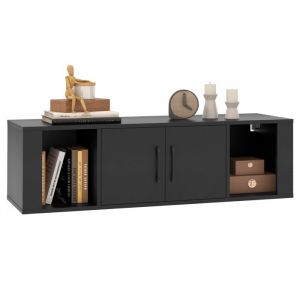 Meuble &Eacute;tag&egrave;re Murale &agrave; 2 Portes COSTWAY Armoire de Rangement Flottant avec 2 Cubes Ouverts sous T&eacute;l&eacute;vision Bureau de ConsoleNoir