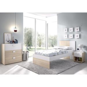 Ensemble chambre à coucher complète (lit 190x90 cm avec 2 tiroirs + table de chevet + commode )