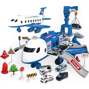 Avion Jouet Camion De Police Enfant Garage Voiture Enfants Camion Jouet Transport Voiture Cars Avion avec Son Et Lumière