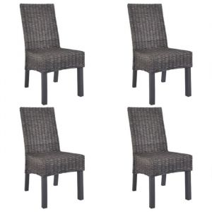 CHEZ HOME&bull; Chaises &agrave; d&icirc;ner 4 pcs Marron Rotin Kubu et bois de manguier Moderne-desgin - FR7997