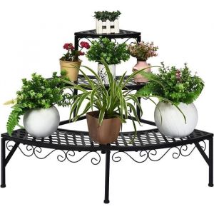 RELAX4LIFE &Eacute;tag&egrave;re &agrave; Fleurs - Porte-Plante &agrave; 3 niveaux en Fer Forg&eacute; D&eacute;coratif pour Maison-Jardin-Terrasse-Balcon - 59x59x60cm Noir