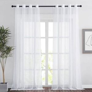 2PCS 137*240cm Rideau Voilage - Double Panneaux Rideau en Voile Tulle avec Oeillets Draperies Souple Moderne pour D&eacute;coration blanc
