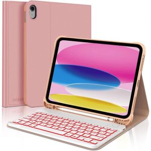 Clavier pour iPad 10 EME Generation 10.9 2022/11 EME Generation A16 2025 11 AZERTY Clavier R&eacute;tro-&eacute;clair&eacute; Bluetooth Rose