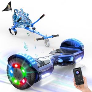 EVERCROSS Hoverboard  Gyropode 6.5 Bleu Hoverkart Bleu armé autoéquilibre self-balancing LED light Bluetooth Moteur 700W Enfant