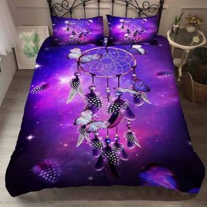 Attrape-r&ecirc;ve papillons plumes Parure de lit 3 pieces 1 housse de couette 220*240cm et 2 taies doreillers 63*63cm