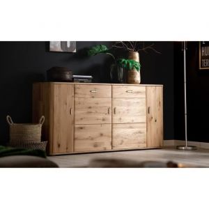 Buffet coloris ch&ecirc;ne massif bianco huil&eacute; - Longueur 186 x Hauteur 90 x Profondeur 44 cm