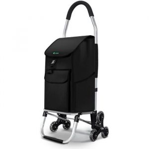 VOUNOT® Chariot de courses 2 en 1 pliable aluminium - caddie et diable - sac imperméable - 6 roues monte escalier - noir