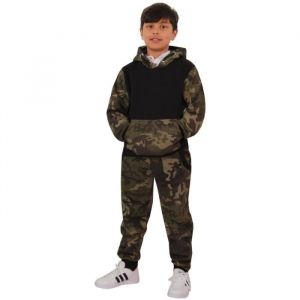 Surv&ecirc;tement Camouflage Enfant - Haut et Bas Jogging Costume - Vert & Noir - Manches Longues - Multisport