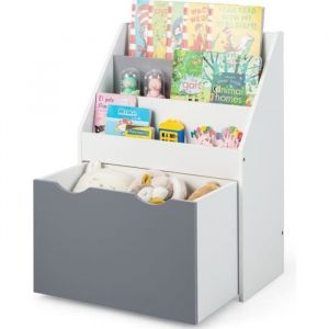 DREAMADE Bibliothèque pour Enfants avec 3 Étagères Ouvertes 1 Coffre à Jouets à Roulettes Dispositif Anti-Basculement pour Chambre