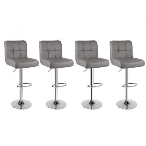 HAMLODY Lot de 4 Tabouret de bar - Chaises de bar avec Repose-Pieds - Pivotants avec Dossier - Cuir Pu - Gris