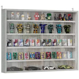 Vitrine murale pour objets de collection HOMCOM 5 étagère réglables en hauteur et 2 portes coulissantes 80 x 95 x 60 cm gris