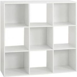Étagère 9 cases en panneaux de particules blanc - Dim : L.1005 x P.32 x H.1005 cm