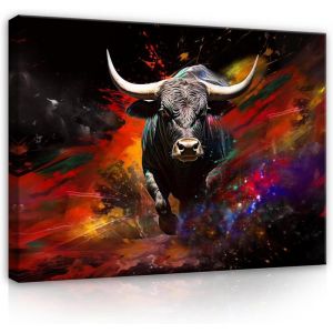 Tableau sur toile Taureau abstrait animaux noir rouge 60x40cm Tableau moderne impression artistique tableau mural pr&ecirc;t &agrave; accrocher