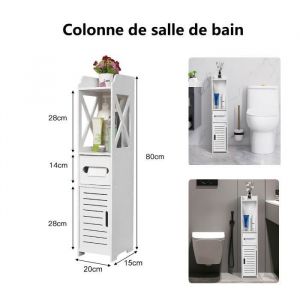 Colonne de salle de bain - WILLONIN - 20x15x80cm - Blanc - Multifonction - Design contemporain