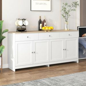URBAN MEUBLE Buffet blanc et effet bois 4 portes 3 tiroirs 160*37*75cm