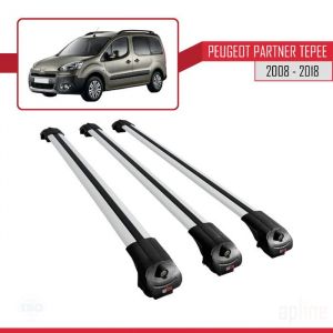 Compatible avec Peugeot Partner 2 Tepee 2008-2018 ACE-1 Barres de Toit Railing Porte-Bagages de Voiture Gris Aluminium 3 Barres