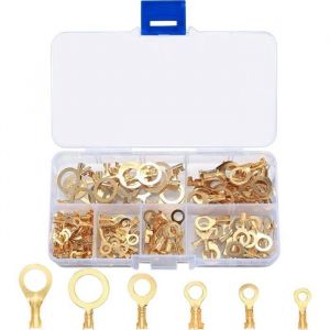 Lot de 150 Cosses Electrique Oeillet Ronde en Laiton Cosses de C&acirc;ble Electrique Cosse &agrave; Sertir de Anneau Batterie Bornes Cosses