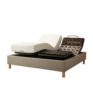 Ensemble lit &eacute;lectrique 90x190 gris &ndash; Sommier relaxation &agrave; plots + contour bouclette + matelas