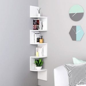 HOMFA 5 Tiers Etag&egrave;re dangle Bois Etag&egrave;re Murale Blanche Etag&egrave;re Meuble dangle Etag&egrave;re Suspendue (Blanc)