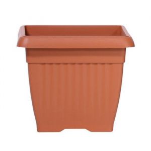 Pot de fleurs carr&eacute; 138 L cache pot jardini&egrave;re en plastique marron 30x30x25 cm usage interieur exterieur