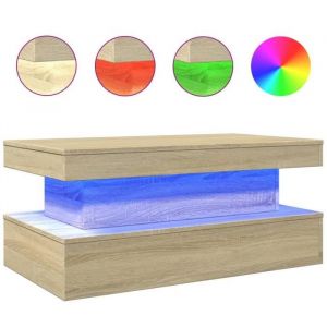 Table basse avec lumières LED chêne sonoma 90x50x40 cm - Brun - Meuble de salon - Contemporain - Design