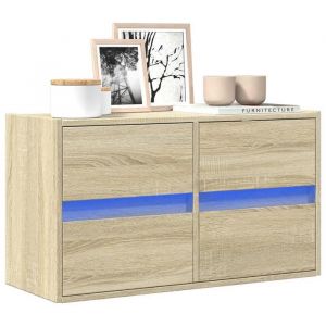 vidaXL Meuble TV mural avec lumi&egrave;res LED ch&ecirc;ne sonoma 80x31x35 cm meuble TV suspendu au mur unit&eacute; TV flottante support TV 852287
