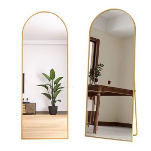 165 x 60 cm Miroir sur Pied Miroir arqu&eacute; pleine longueur Miroir de Sol suspendu Miroir de dressing Alliage dAluminium Dor&eacute;