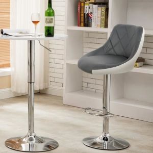 Tabouret de Bar Lot de 4 avec siège Bien rembourréTabourets Gris et Blanc Pivotantes et réglables en Hauteur