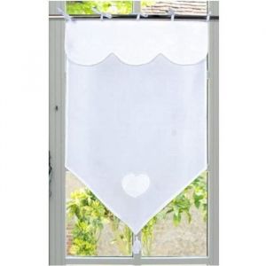 Autrefois Rideau enrouleur et brise bise 45 x 120 cm Blanc Isabelle, Lin brodé, Voilage Broderie, Style Charme, Petit Rideau Fin