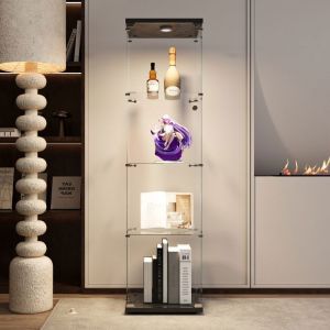 Vitrine Lumi&egrave;res LED Meuble de Rangement Vitrine en Verre 4 &eacute;tag&egrave;res avec Porte Armoire de Rangement pour Salon Bureau 647 x
