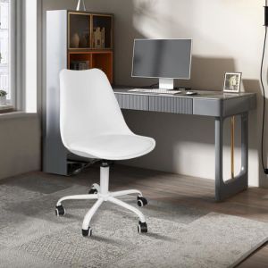 Chaise de Bureau - PEACHES - Mod&egrave;le &agrave; roulettes - Dossier en plastique - Confort ergonomique - Couleur blanche