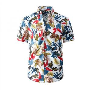 Chemise Hawa&iuml;enne Homme Manches Courtes Funky Chemise &agrave; Fleurs Plage Regular Fit Confortable - Taille EU - Rouge