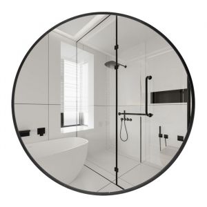 CASSILANDO de 60 cm de diamètre Miroir rond noir miroir mural rond grand miroir de salle de bain miroir de courtoisie mural