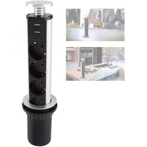 Prise de table - YIKXIULF - Bloc 4 Prises escamotables - 4 prises + 2 USB - 3500 W - Design moderne