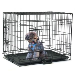 24 Cage caisse de transport pliante pour chien en métal noiren acier Parc pour animaux Fil de fer Métal-63x44x50.5cm