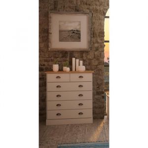 Chiffonnier apothicaire 6 tiroirs en pin massif blanc Nola