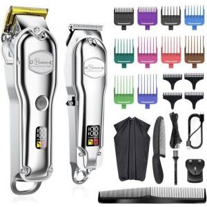 SURKER - Tondeuse &agrave; cheveux pour hommes - Tondeuse &agrave; barbe sans fil - 14 peignes de guidage - Marron/Noir