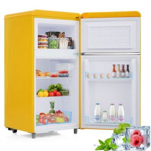 R&eacute;frig&eacute;rateur-Cong&eacute;lateur Combin&eacute; - R&eacute;tro - 72 Litres - Jaune - 50x51x958 cm