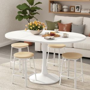 Ronde Table &agrave; Manger Extensible 100-140cm Ronde/Ovale Tableau pour 2-6 Personnes table en bois Blanc