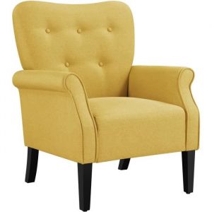 Yaheetech Fauteuil de Salon Chaise de Salon Moderne en Tissu Polyester avec Dossier Capitonné Pied en Bois Jaune